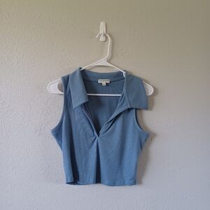 EARTHBOUND Light Blue Ribbed Collared Sleeveless Tank Top